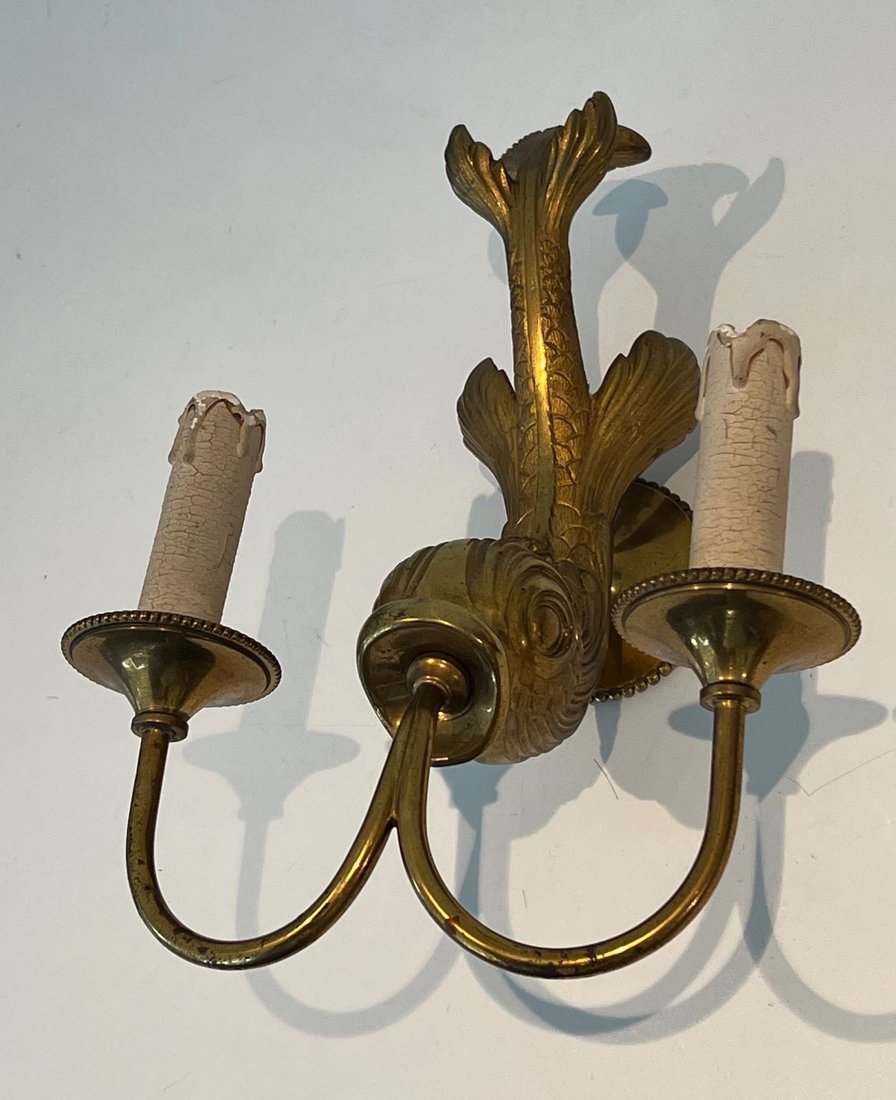 Pair Of Bronze Dolphin Wall Sconces By Maison Jansen photo vintage