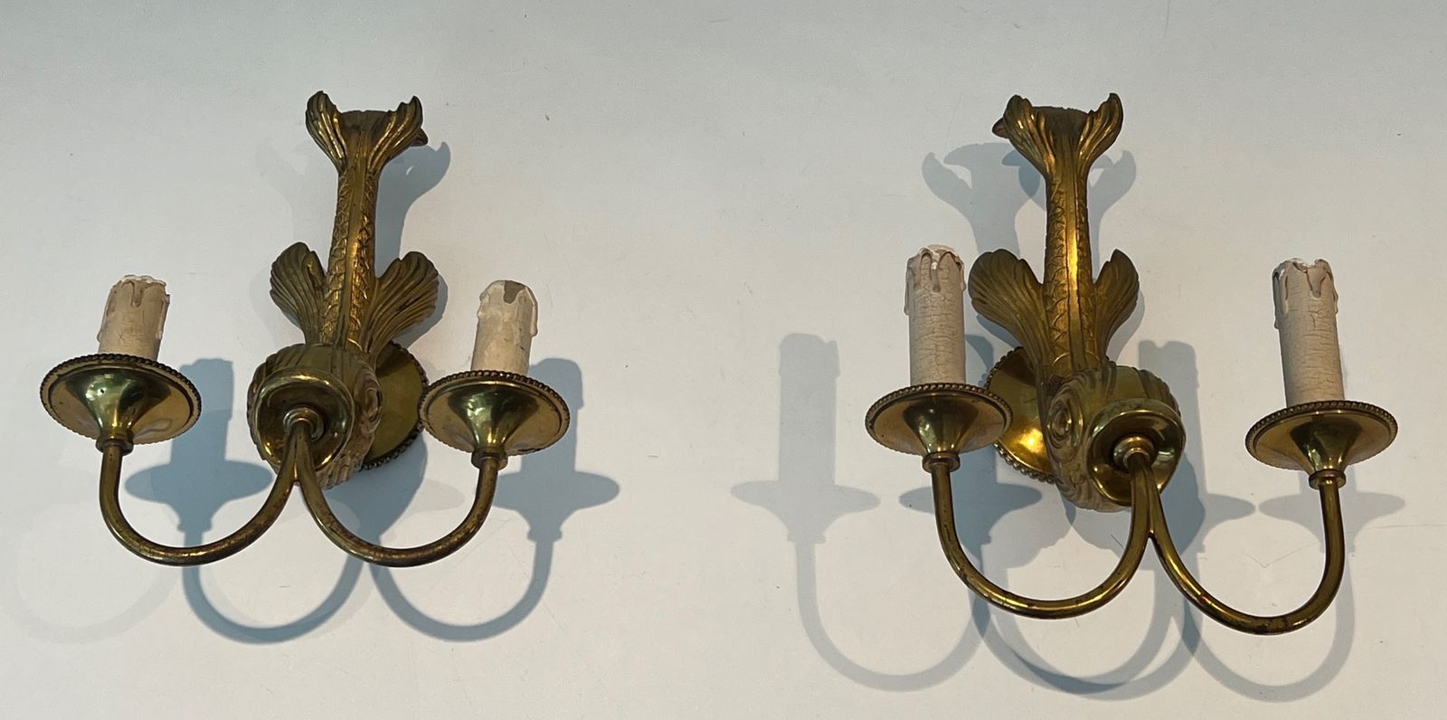1650.0 Pair Of Bronze Dolphin Wall Sconces By Maison Jansen photo