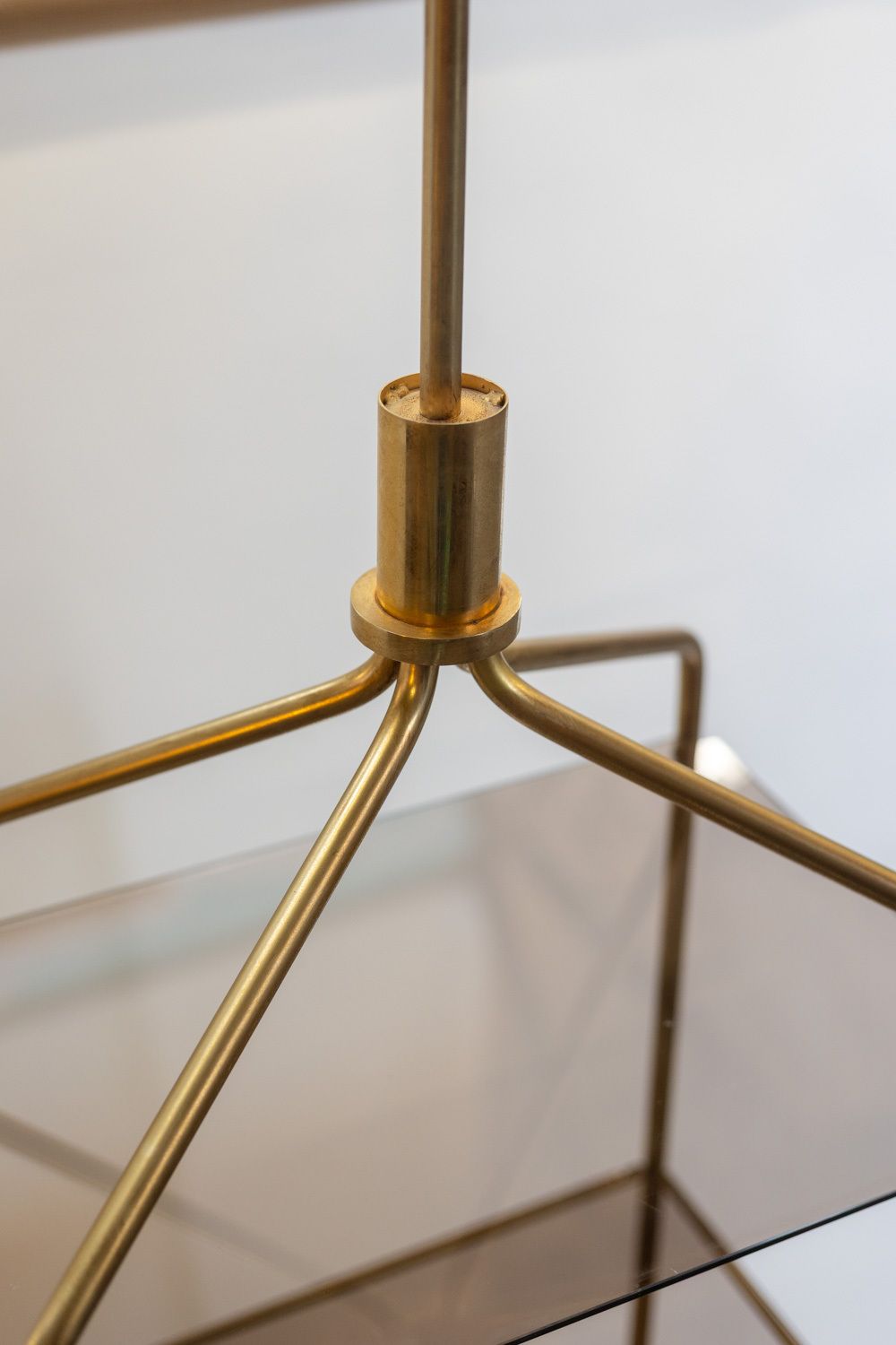 Furniture Shelf In Gold Plated Brass With Smoked Glass Shelves. 1970s. photo
