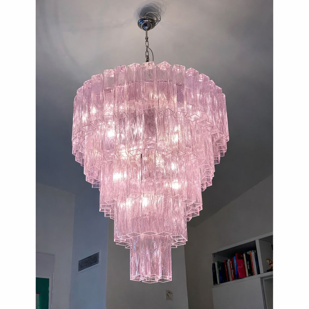 Contemporary Pink’ “Square Tubes” Murano Glass Chandelier photo furniture