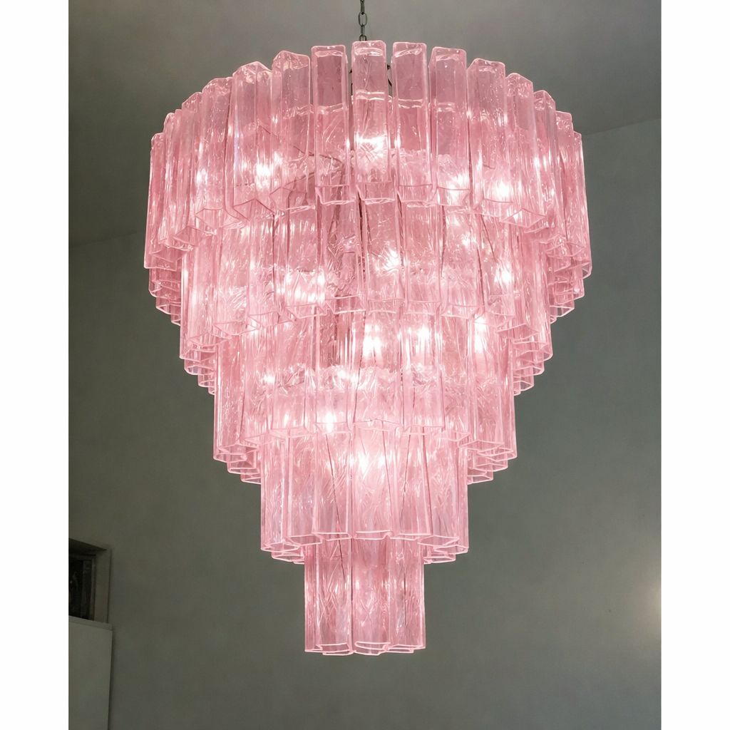 Contemporary Pink’ “Square Tubes” Murano Glass Chandelier photo vinterior