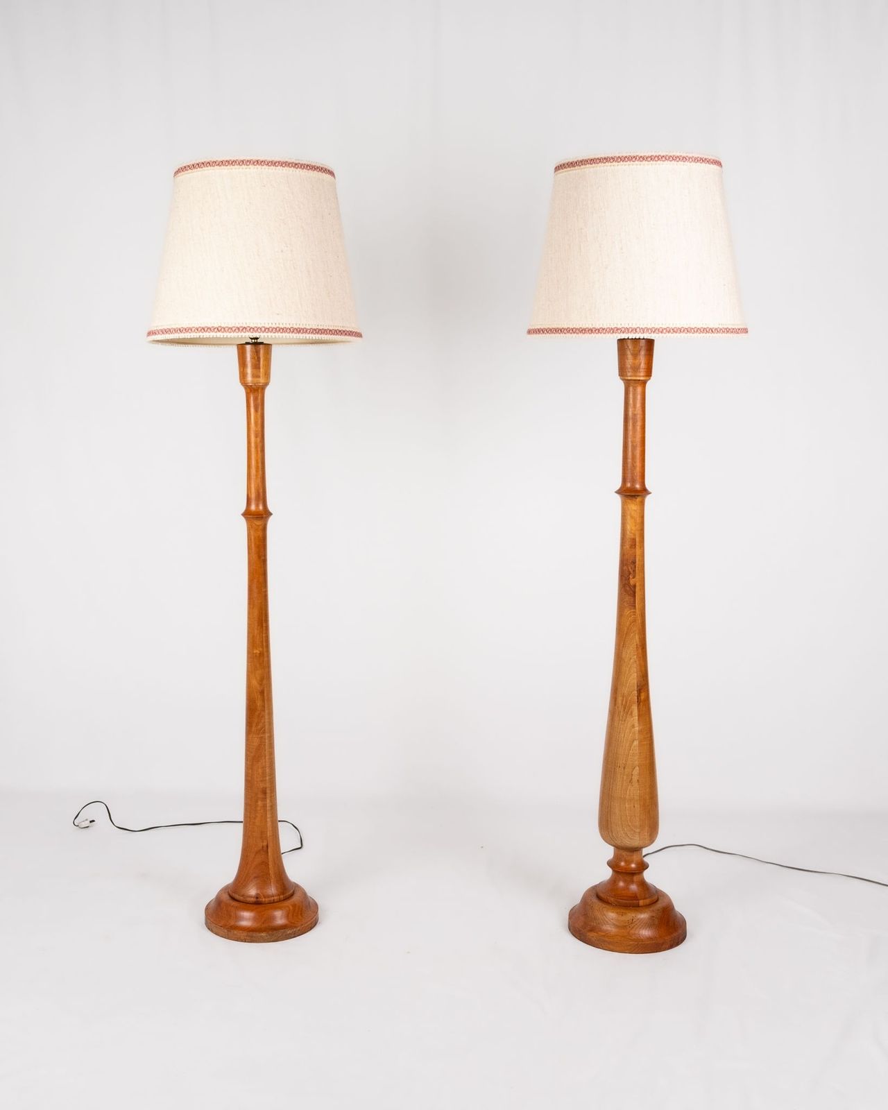 Pair Of Turned Wood Floor Lamps, France, Mid 20th Century photo for sale