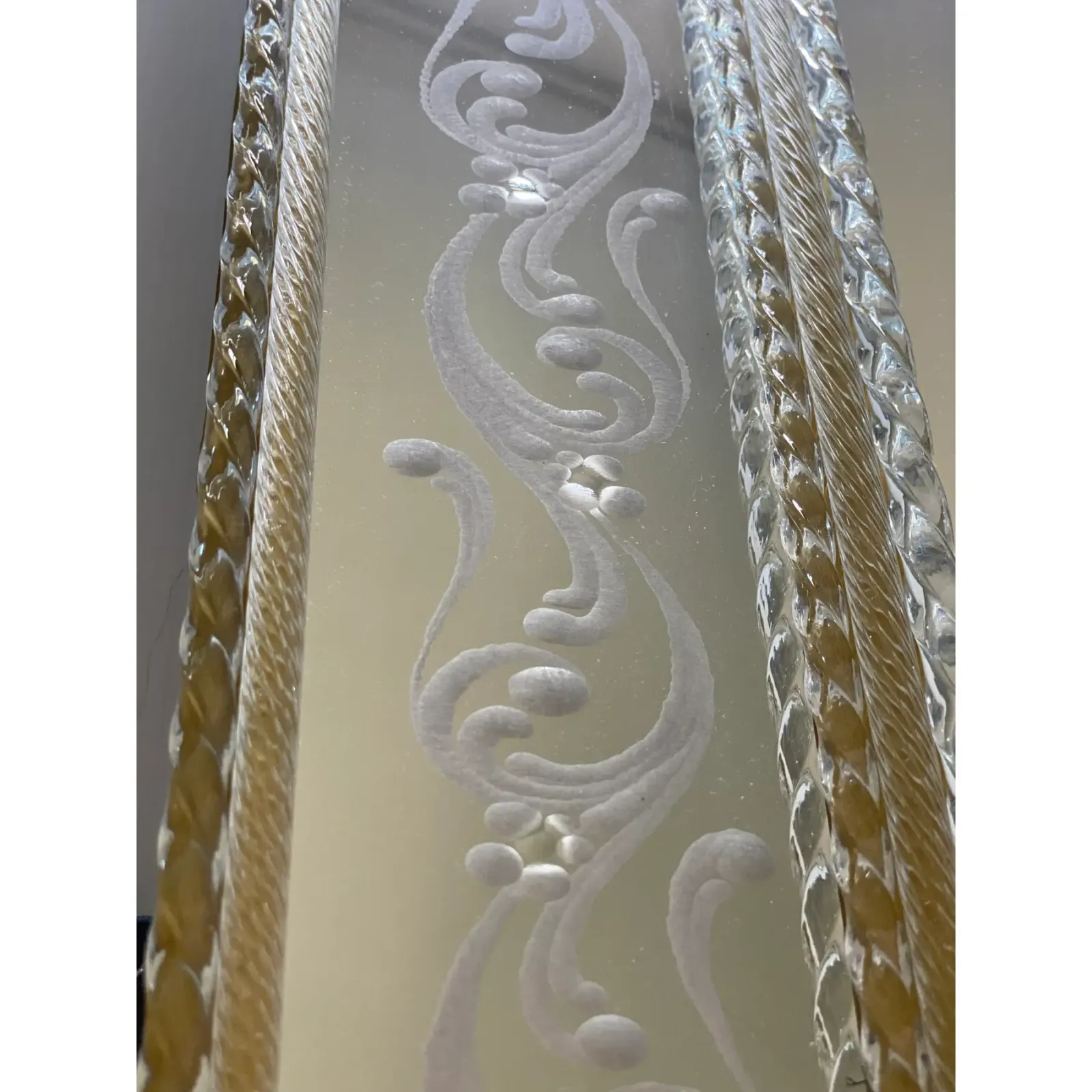 Contemporary Venetian Murano Glass Wall Mirror With Green Floral Hand Carved photo Home Decor