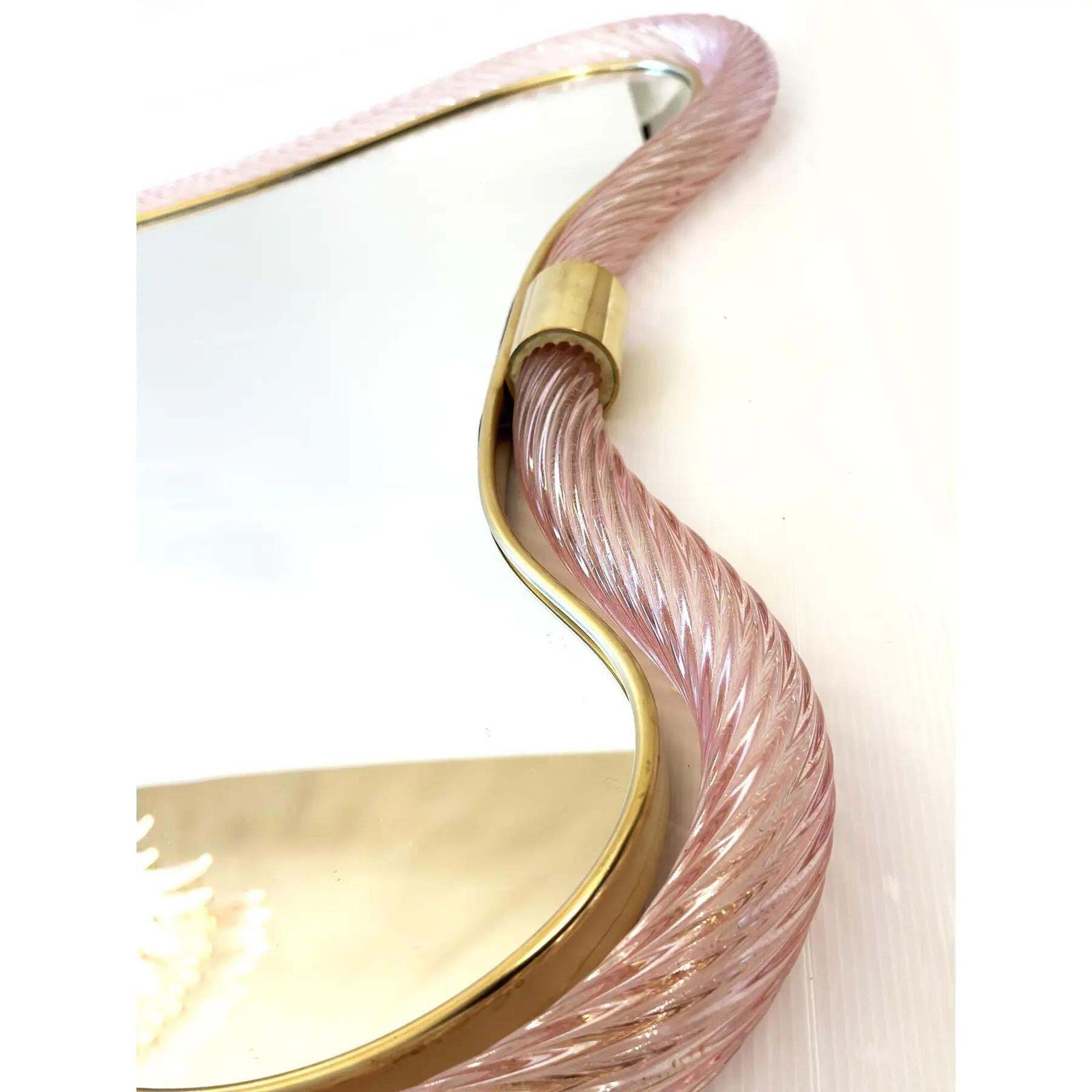 Murano Style Scenographic Torchon Glass Designer Mirror – Simoeng, Pink And Gold photo furniture