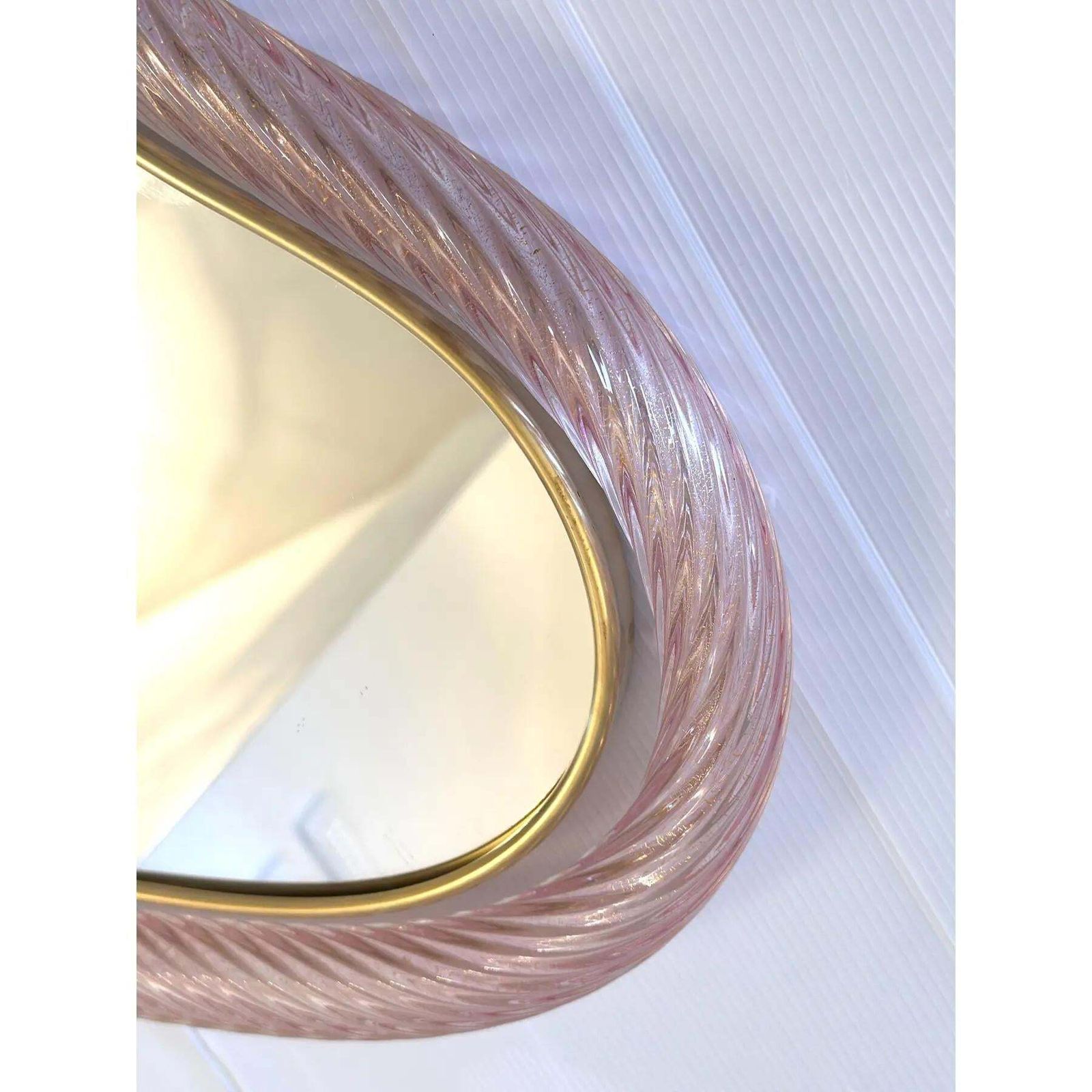 Murano Style Scenographic Torchon Glass Designer Mirror – Simoeng, Pink And Gold photo Home Decor
