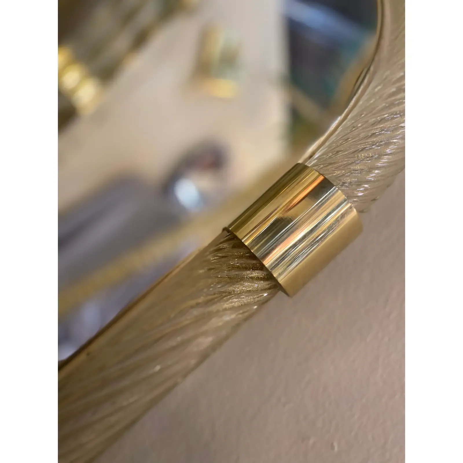 Elegant “Torciglione” Gold Murano Glass Wall Mirror In Barovier Style photo for sale