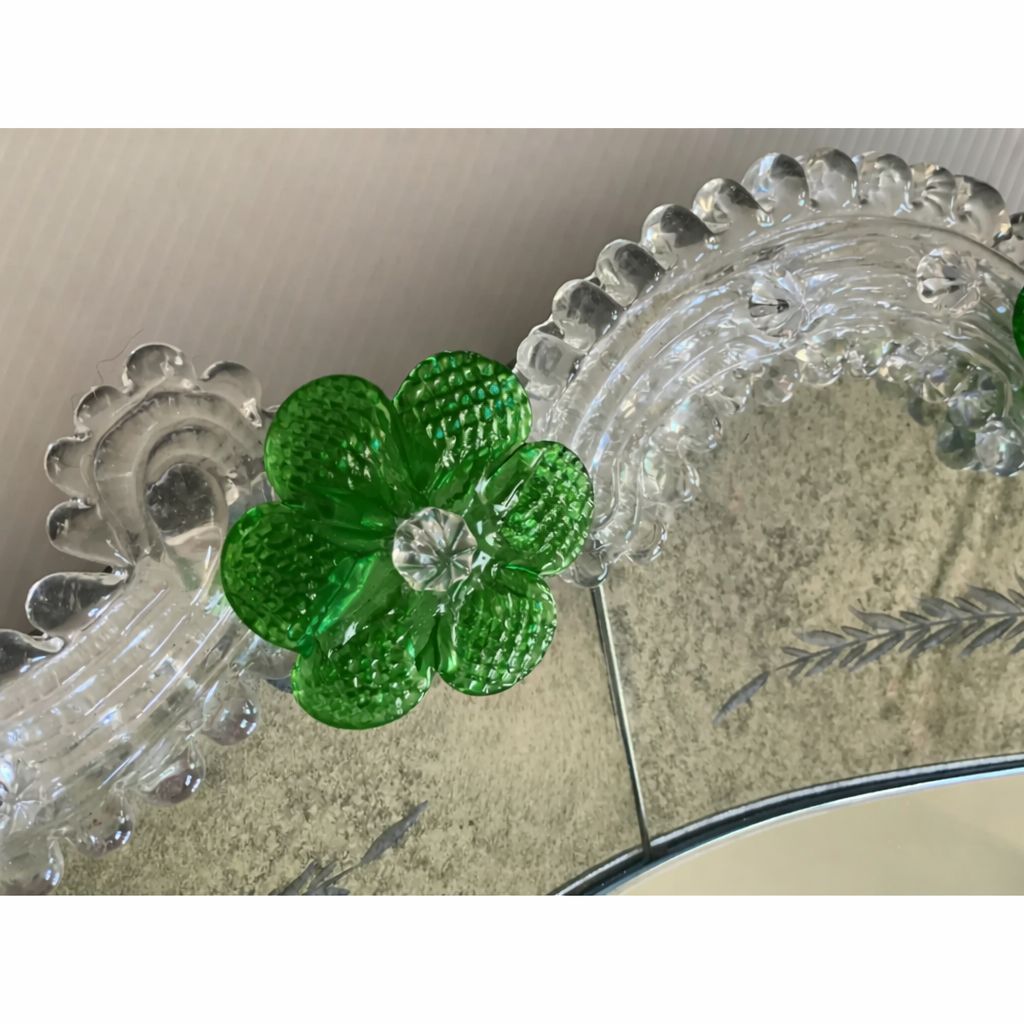 Venetian Murano Glass Oval Floral Wall Mirror – Hand Carved Italian Art photo Home Decor