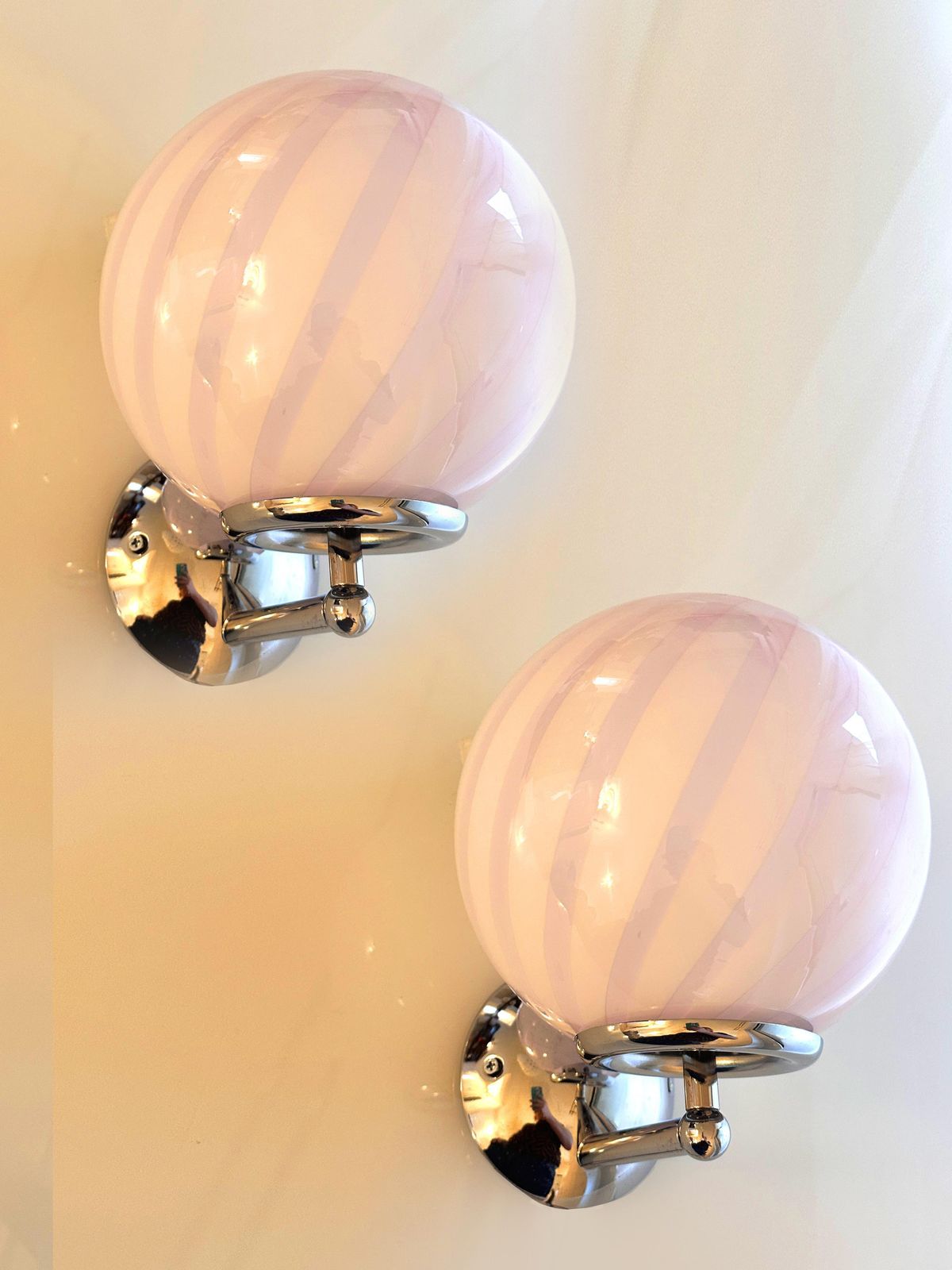 Contemporary Pink Swirl “Rods” Murano Glass Wall Sconce Set Of Two photo Lighting