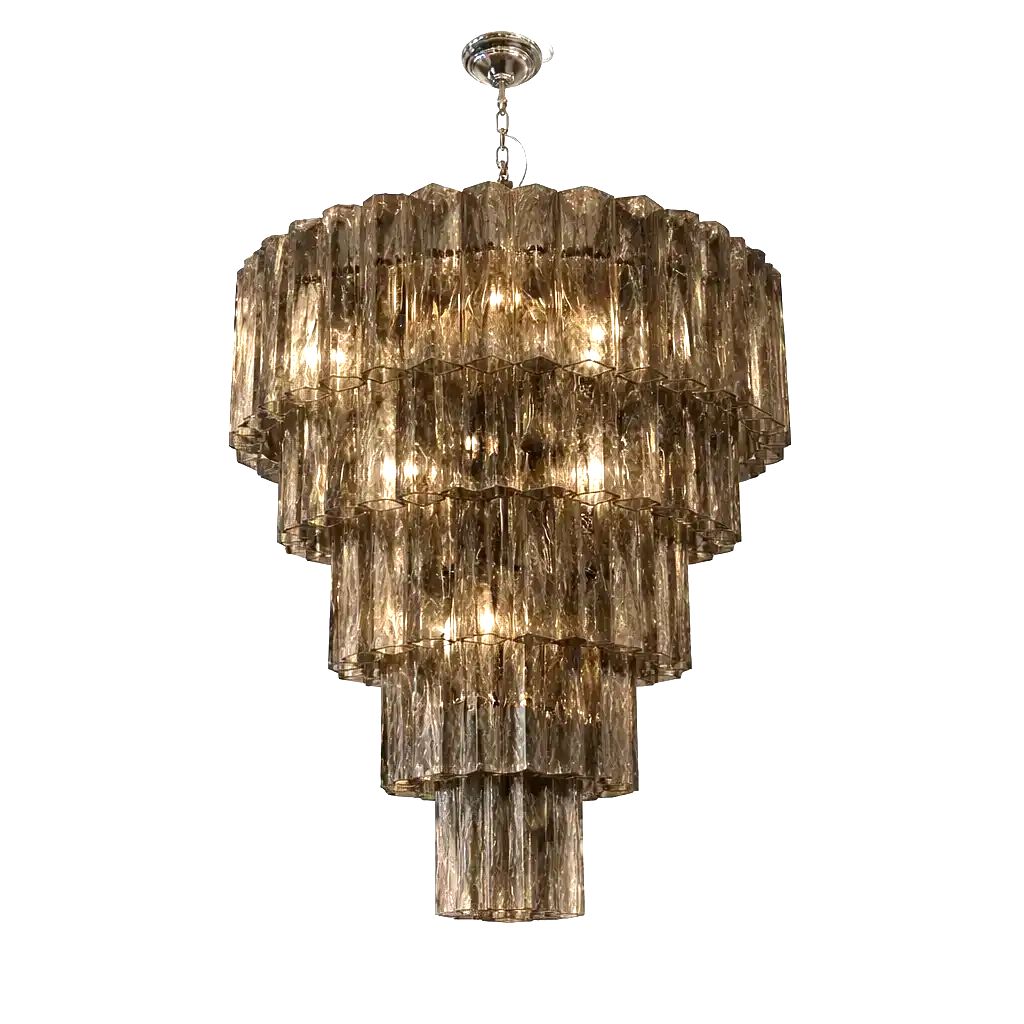 Venini Style Murano Glass Chandelier – Contemporary Square Tubes In Dark Fume photo furniture
