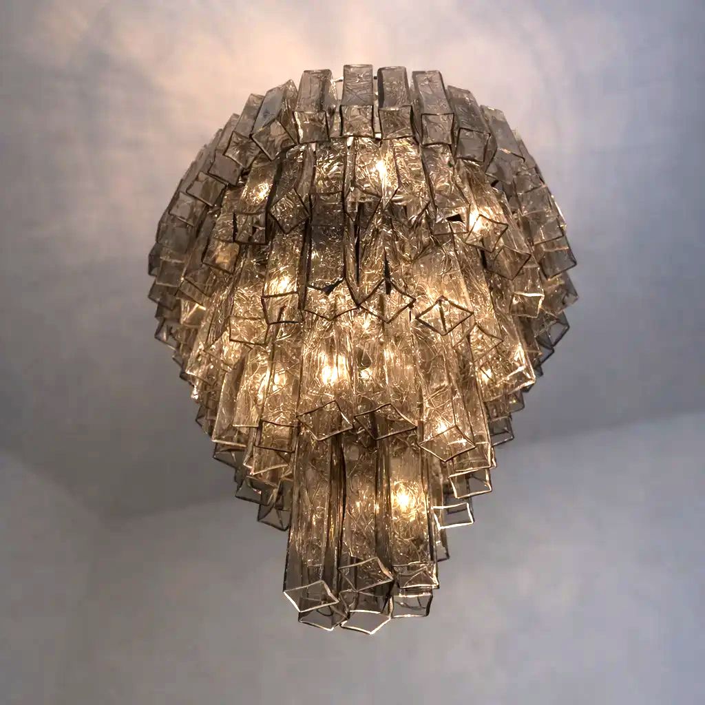 Venini Style Murano Glass Chandelier – Contemporary Square Tubes In Dark Fume photo 17043.0