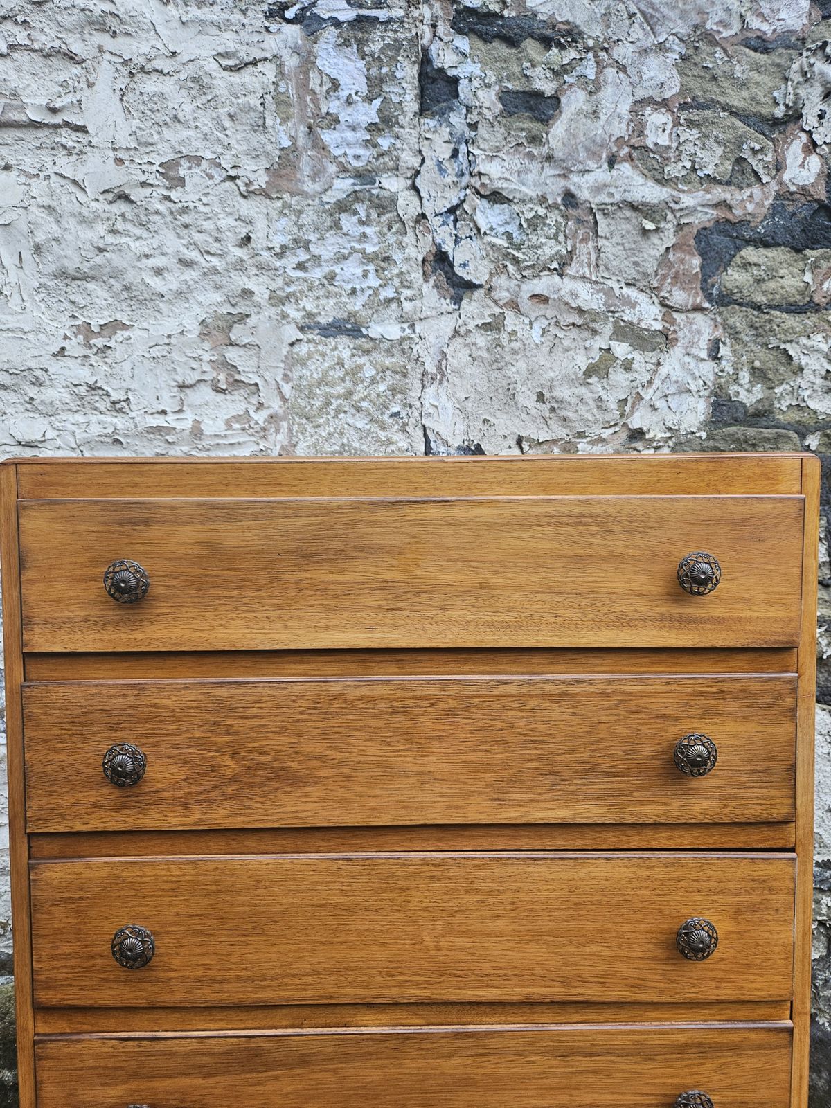 Vintage Oak Tallboy Chest Of Drawers: Cabinet With Detailing Five Drawer photo for sale