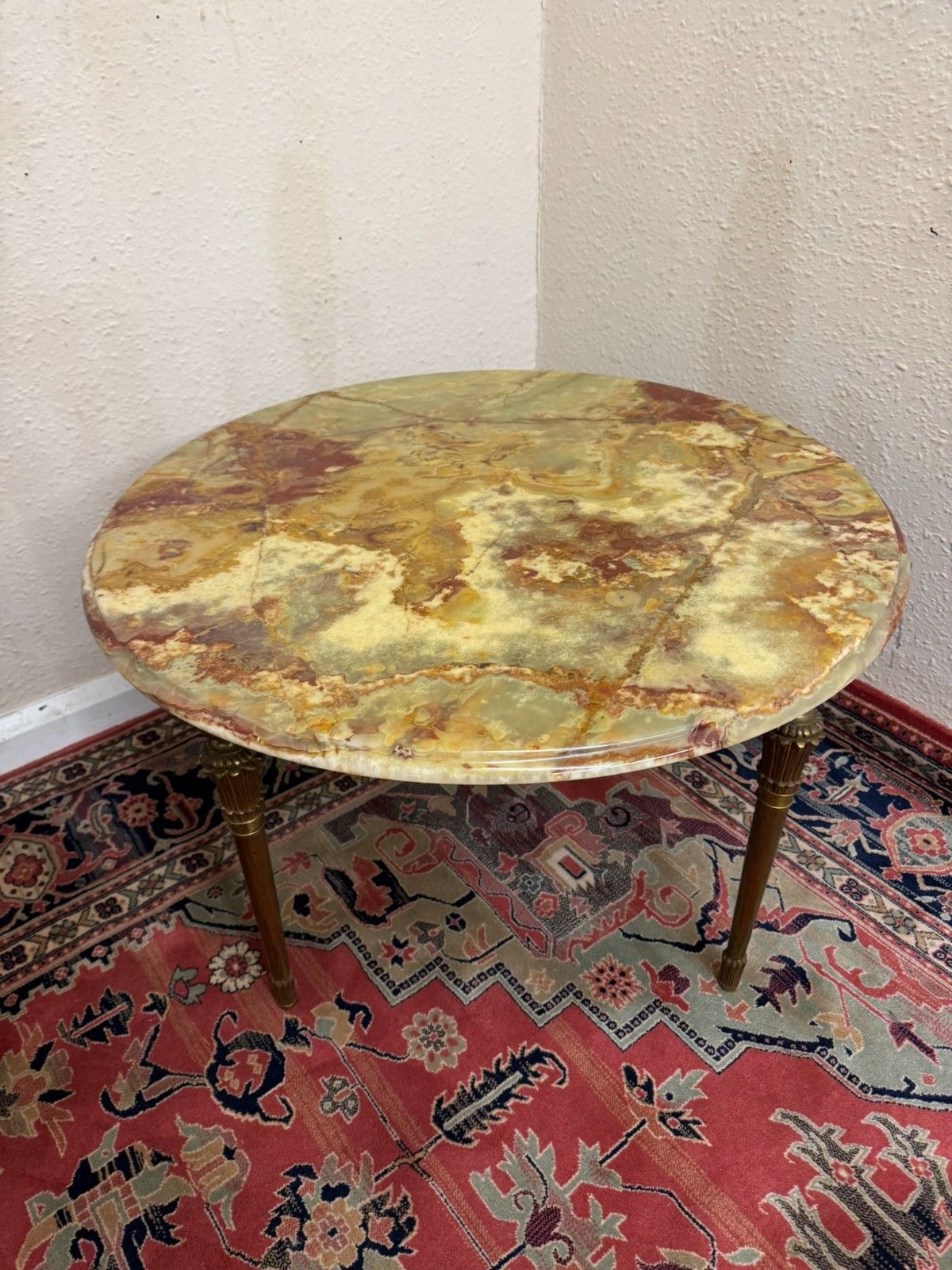 French Round Brass And Onyx Coffee Table/Accent Table photo for sale