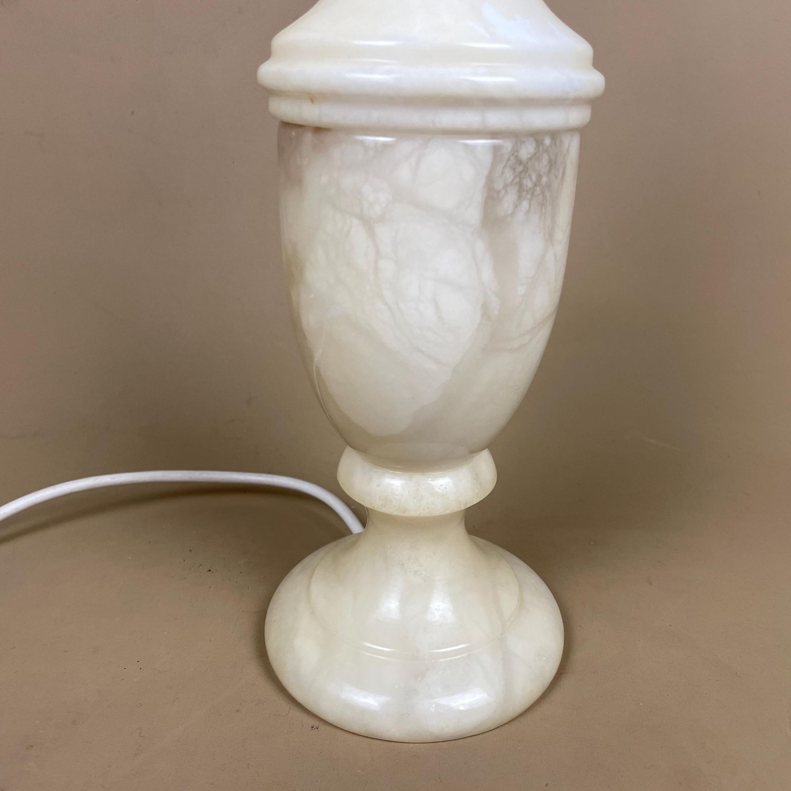 Antique Alabaster Onyx Marble Lamp Light Cream Grey Bedside Side Table Desk Marbled Patterned Vintage Downton Stone Heavy Classic Natural photo for sale