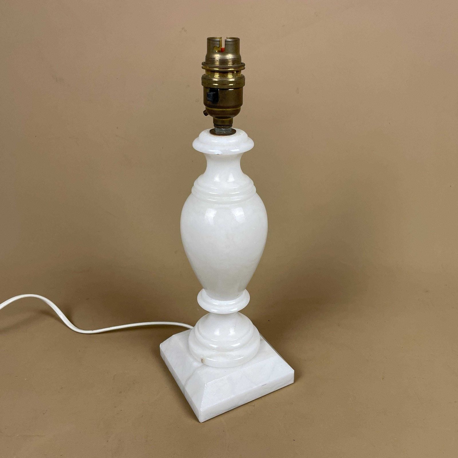 Antique Alabaster Onyx Marble Lamp Light White Bedside Side Table Desk Marbled Patterned Vintage Downton Stone Heavy Classic Natural Square photo for sale