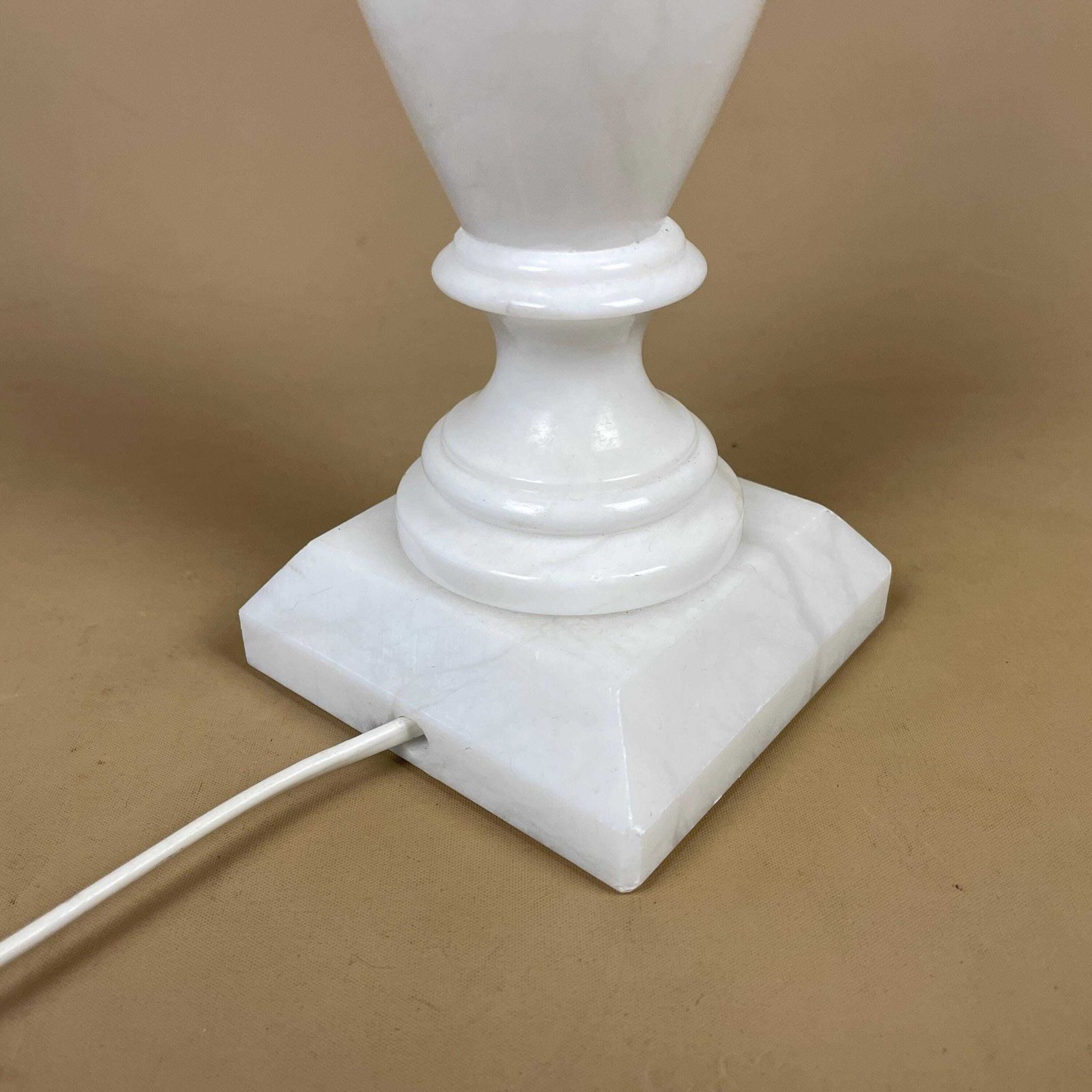 Antique Alabaster Onyx Marble Lamp Light White Bedside Side Table Desk Marbled Patterned Vintage Downton Stone Heavy Classic Natural Square photo buy