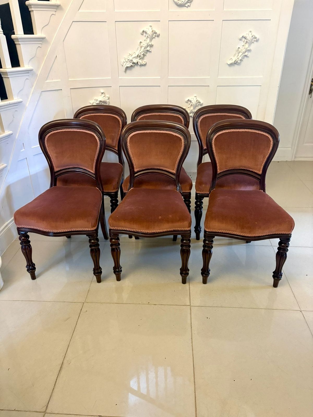 Antique Set Of 6 Mahogany Dining Chairs With Tulip Legs