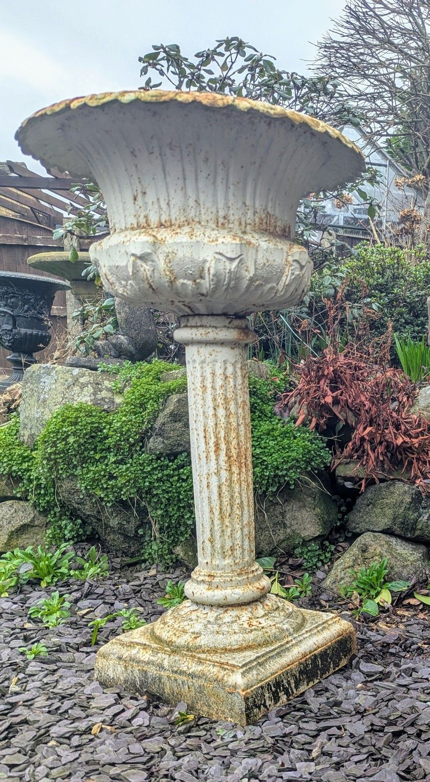 Mid Century Unusual Cast Iron Campana Urn Jardiniere Delivery  Available 0266.
