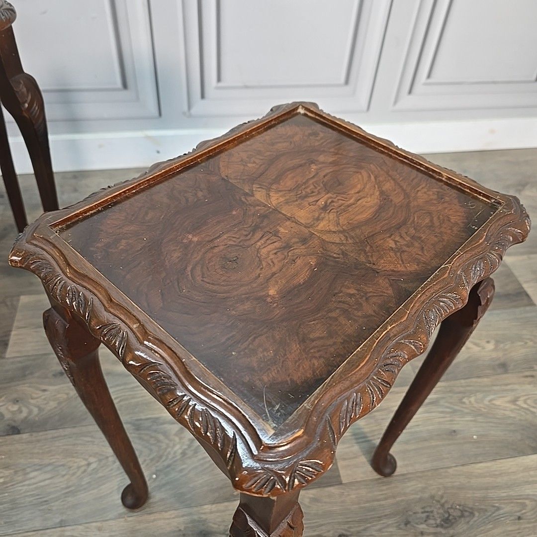 Vintage Nest Of Tables Walnut Veneer Queen Anne Antique Style Set Nested Side photo vintage