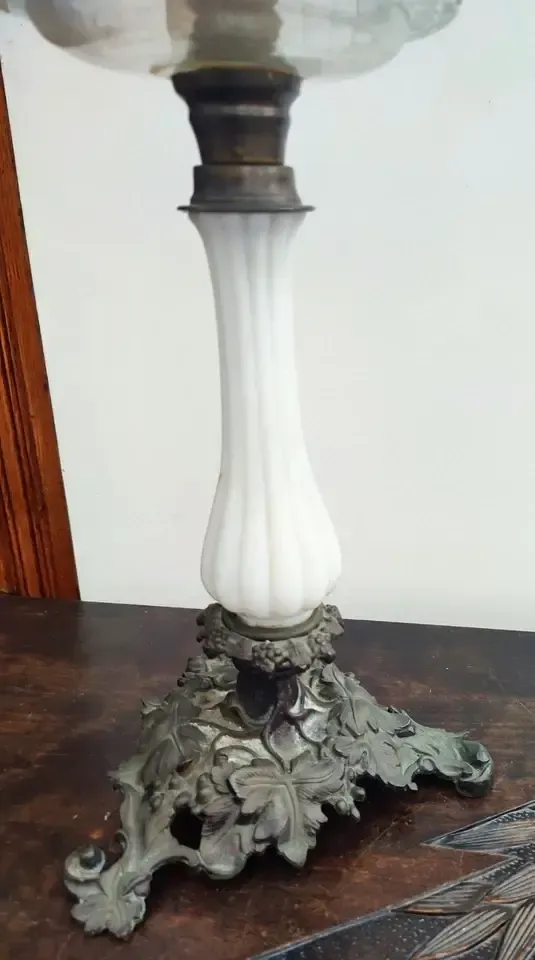 Stunning And Large Victorian Cranberry Glass Oil Lamp, Duplex Wicks photo furniture