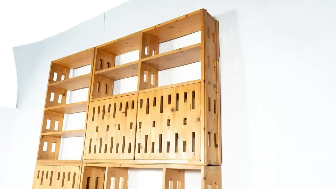 photo furniture Mid Century Modern Pine Bookcase, Italy, 1970s