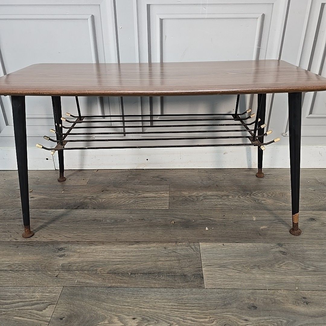 Furniture Mid Century Coffee Table Melamine Top Dansette Legs Vintage Atomic Style Retro photo