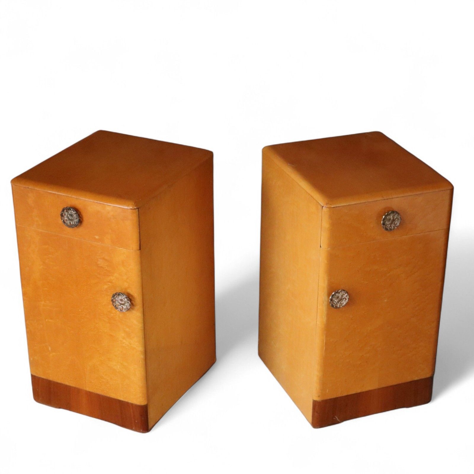 photo buy Pair Of Art Deco 1930s Birdseye Maple Bedside Cabinets Vintage Nightstands
