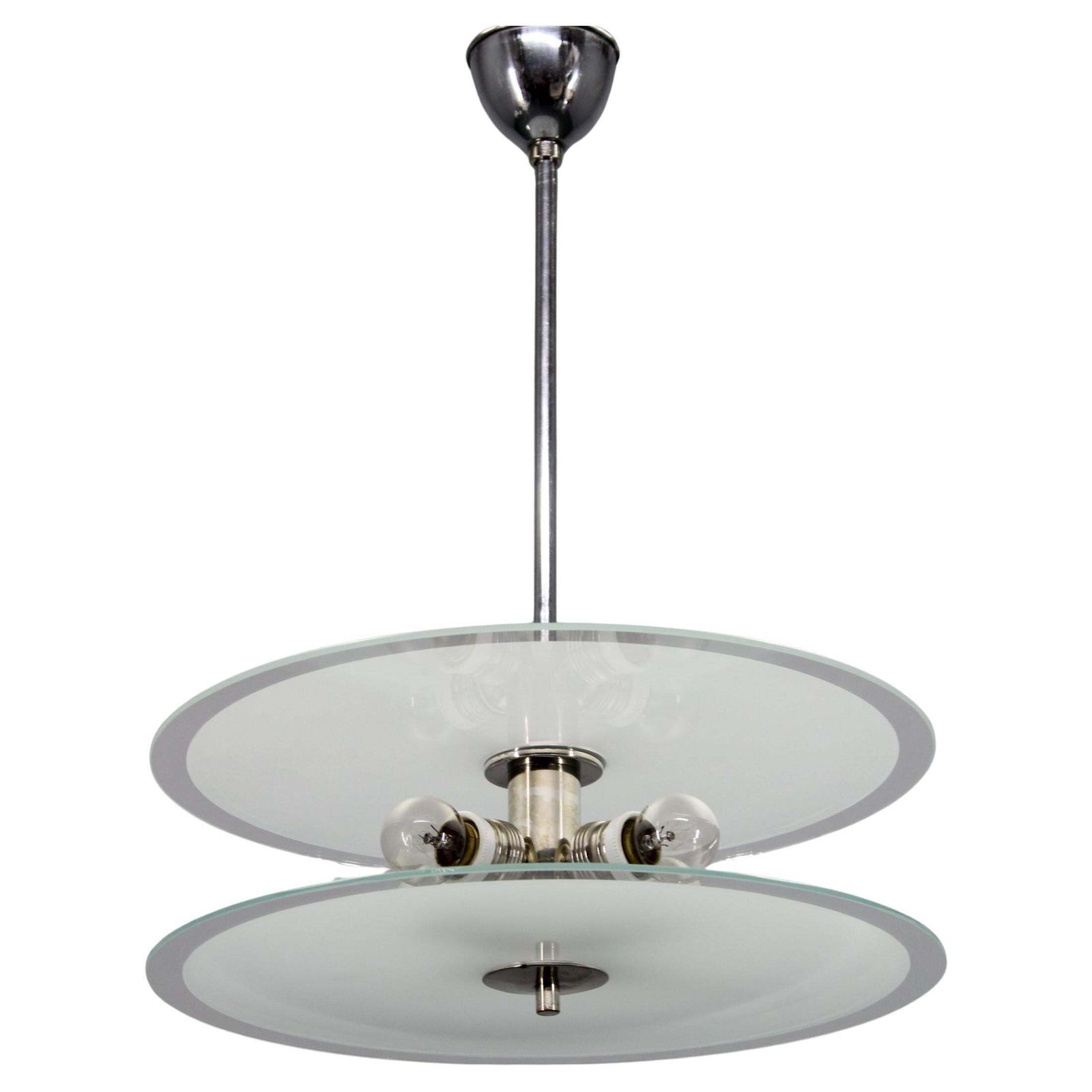 1930s Bauhaus Chrome And Glass Chandelier, Czechoslovakia