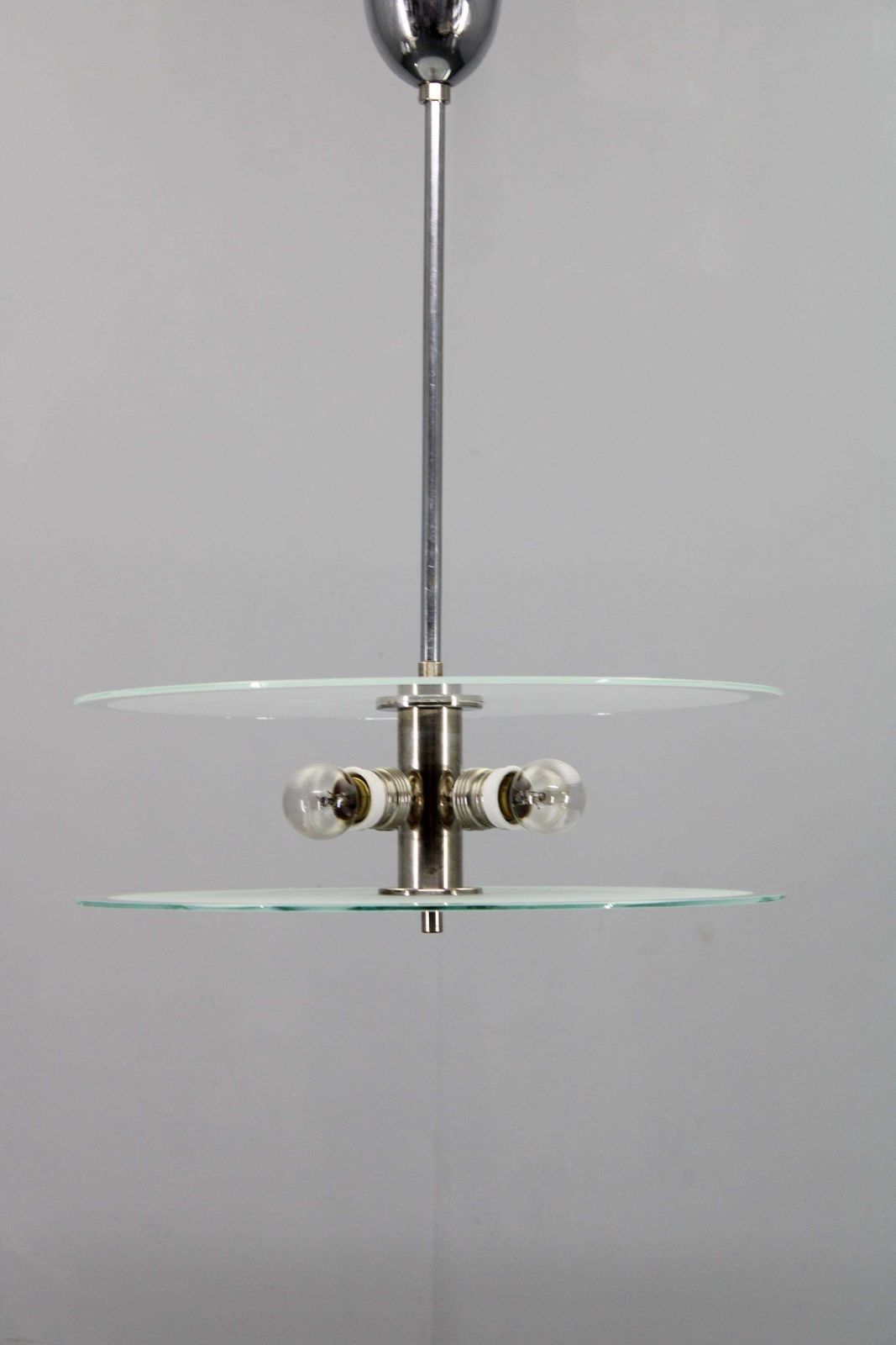 1930s Bauhaus Chrome And Glass Chandelier, Czechoslovakia photo for sale