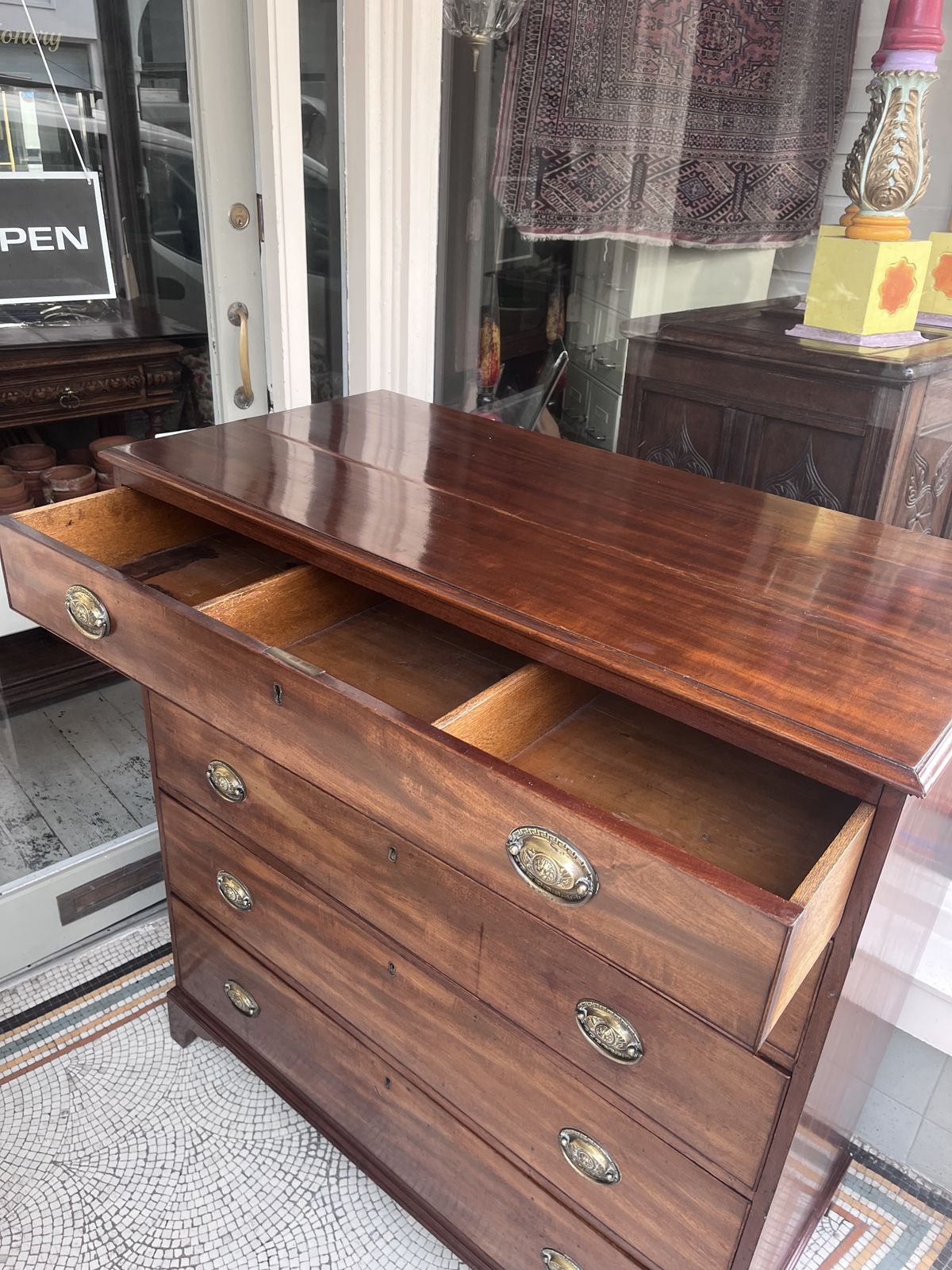 Antique Mahogany Large Chest Of Five Drawers photo vinterior