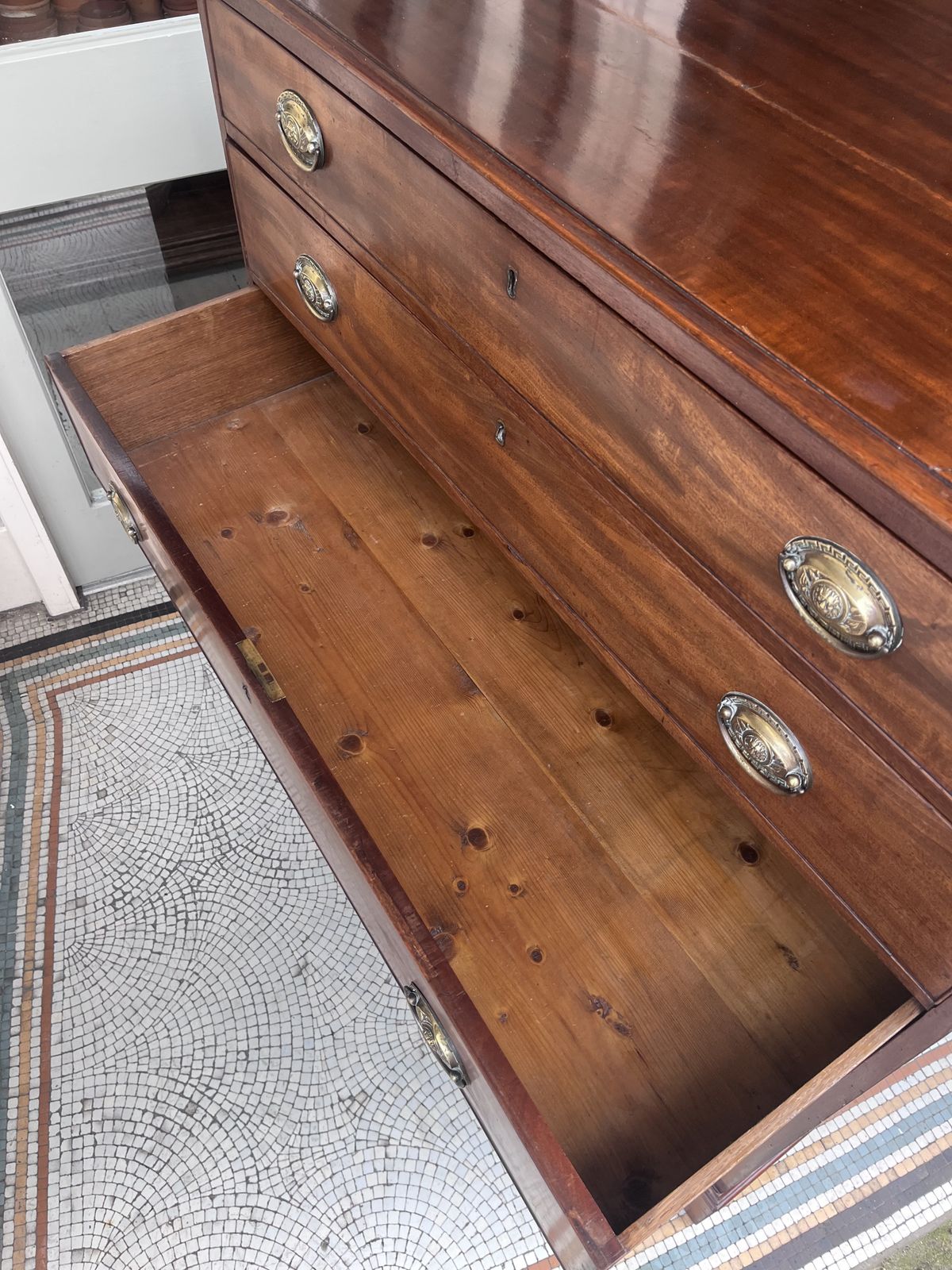 Antique Mahogany Large Chest Of Five Drawers photo vintage