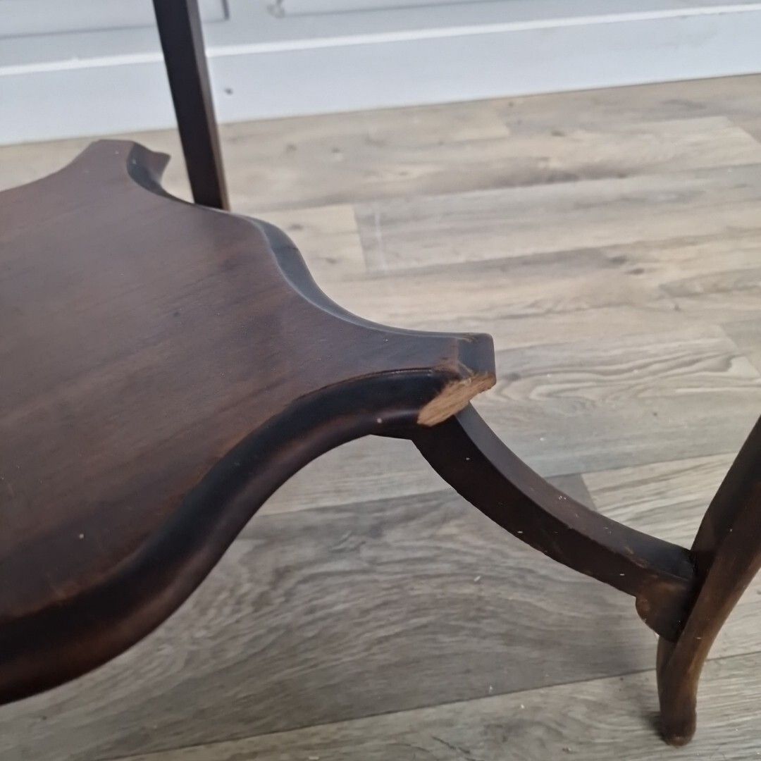 photo furniture Antique Wooden Edwardian Table Window Side End  Scalloped Top 2 Tier Mahogany