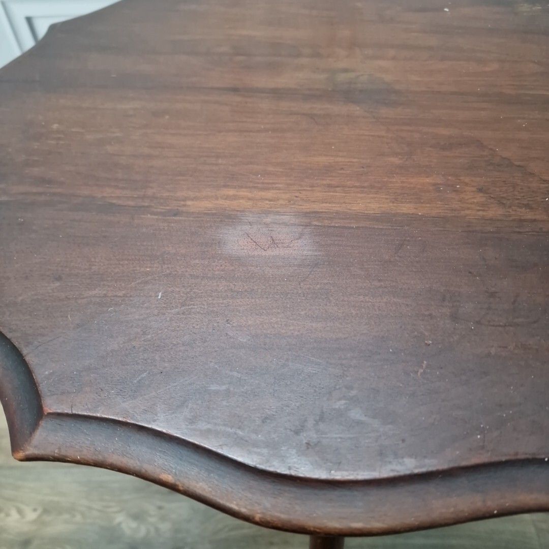 Furniture Antique Wooden Edwardian Table Window Side End  Scalloped Top 2 Tier Mahogany photo