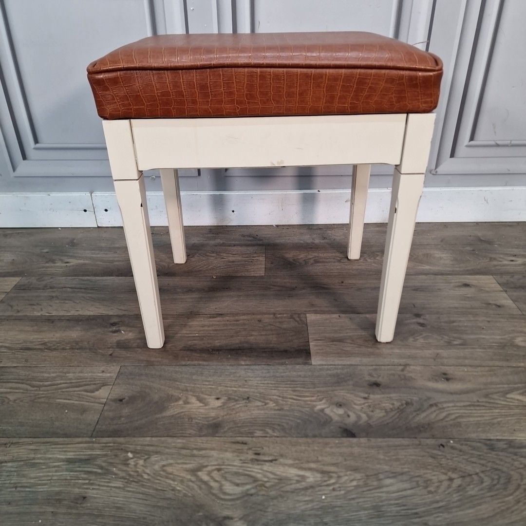 Retro Vintage Stool Tan Croc Effect Faux Leather – Wooden Frame – Mid Century photo buy