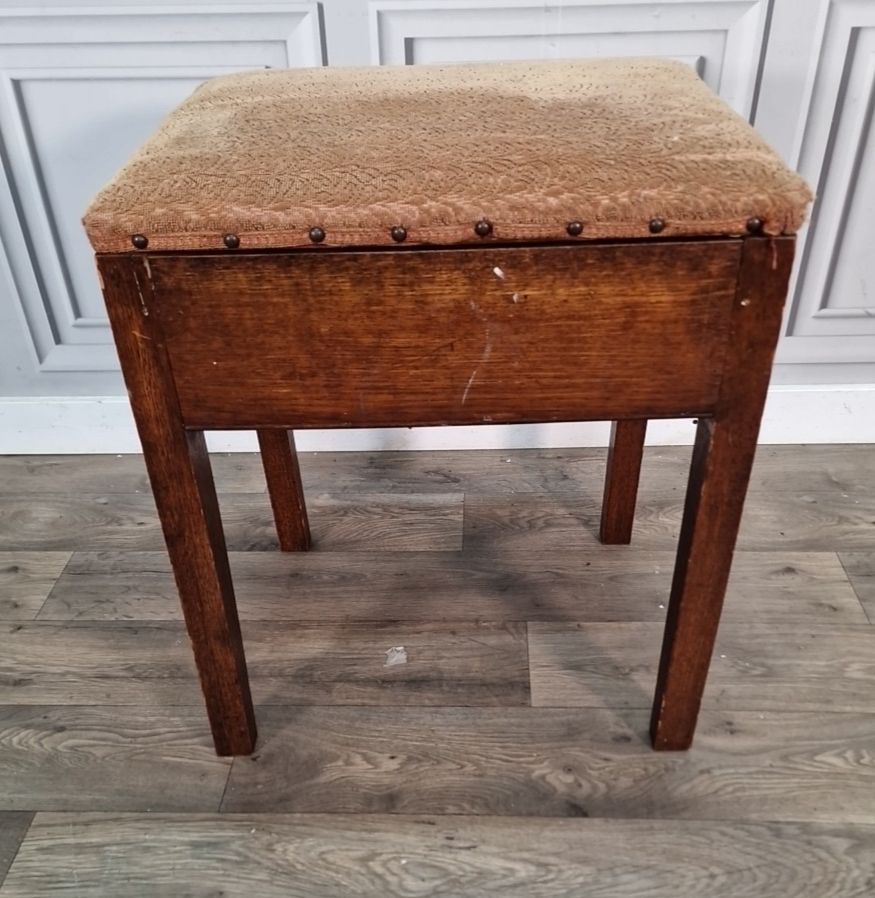 Vintage Oak Piano Sewing Stool Lift Up Seat Storage Arts & Crafts Style Retro photo vintage