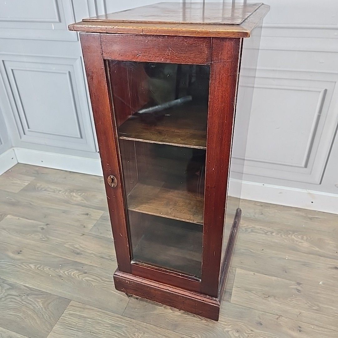 photo furniture Antique Glazed Display Cabinet Castors – Single Door Bookcase Cupboard Mahogany