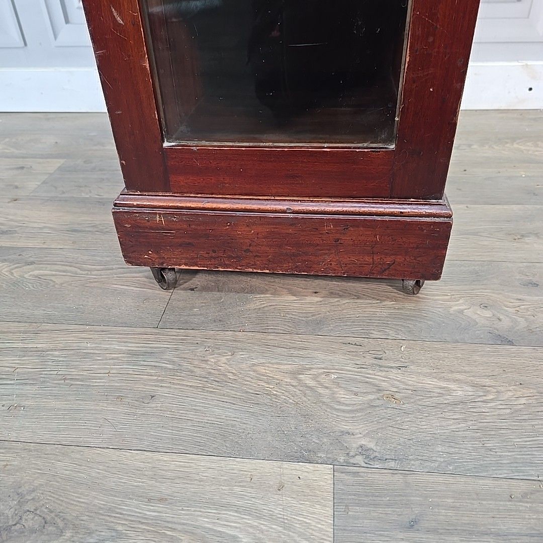 photo for sale Antique Glazed Display Cabinet Castors – Single Door Bookcase Cupboard Mahogany