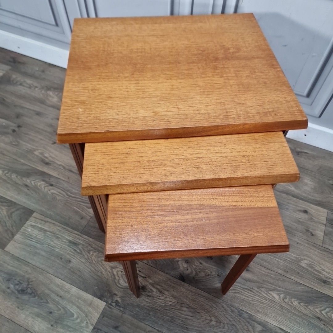Retro Nest Of Tables Vintage Mid Century Teak Veneer – Danish For Up Cycle photo for sale