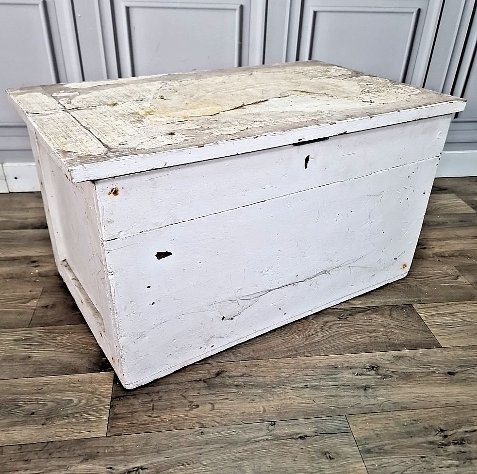 Antique Vintage Blanket Chest Storage Trunk Rustic Painted Tool Box Wooden Pine