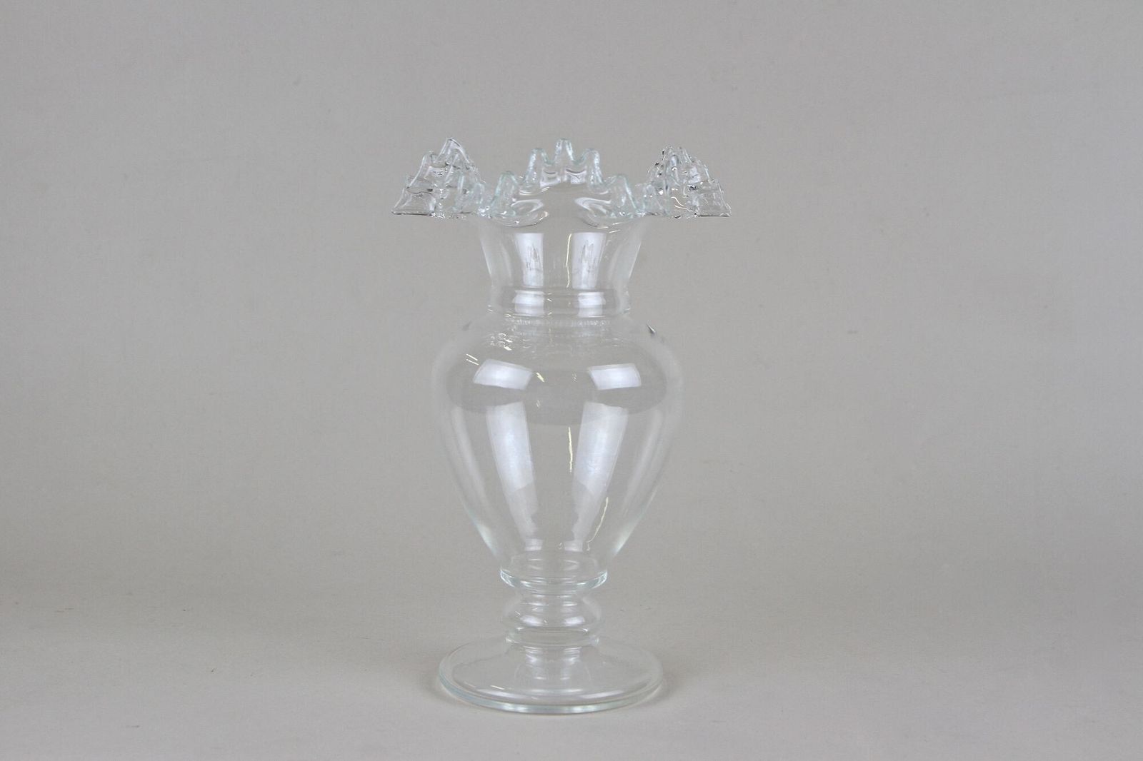 20th Century Art Nouveau Clear Glass Vase, Ruffled Edge, Austria Circa 1910 photo vintage