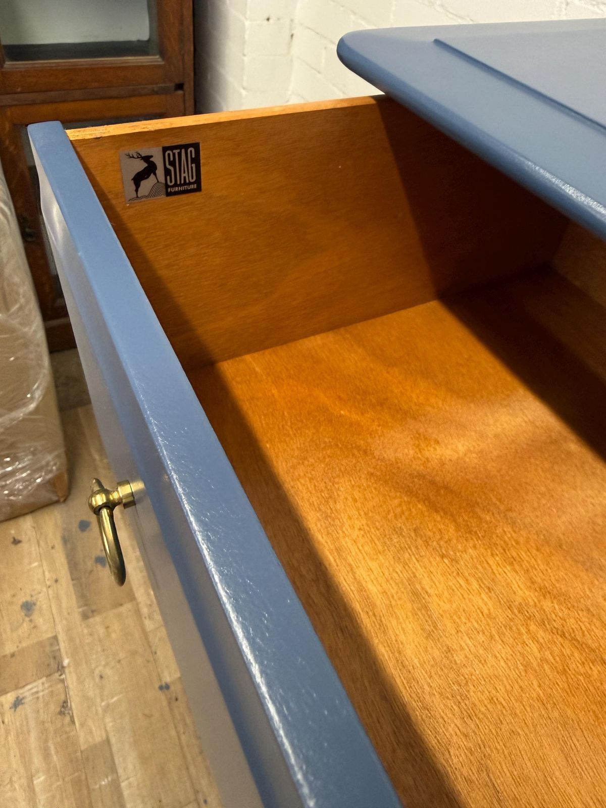 Stag Minstrel 7 Drawer Tallboy In Farrow & Ball Stiffkey Blue photo vintage