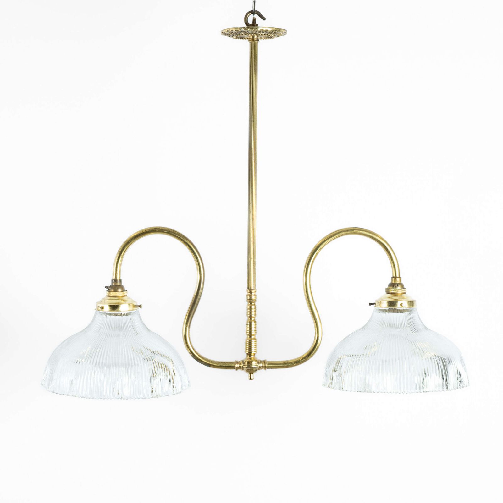 English 2 Arm Brass Electrolier / Ceiling Pendant