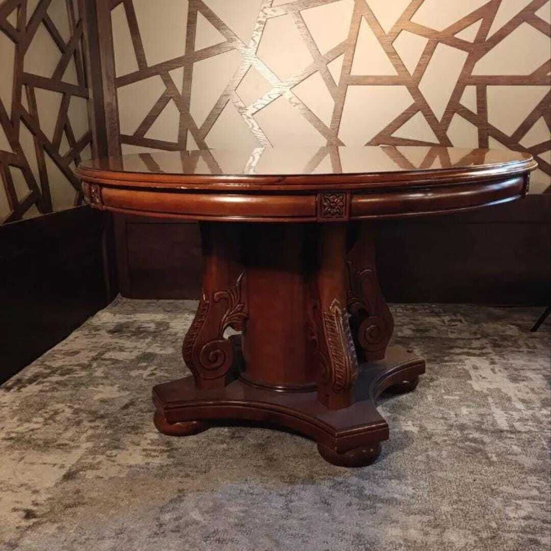 Revival Round Dining Table With 4 Victorian Chairs – Carved Pedestal Base photo furniture