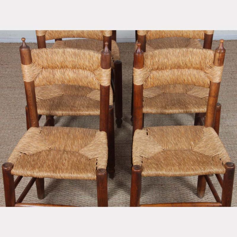 Set Of 6 Straw Chairs, French Craftsmanship, 1940 photo vintage