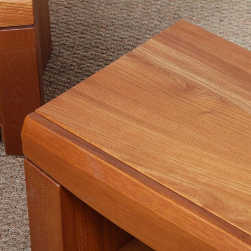 Pair Of Elm Bedside Tables, French Craftsmanship From The 1980s photo for sale