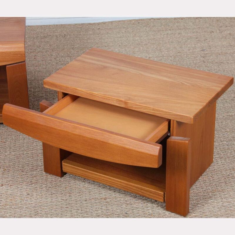 Pair Of Elm Bedside Tables, French Craftsmanship From The 1980s photo Furniture