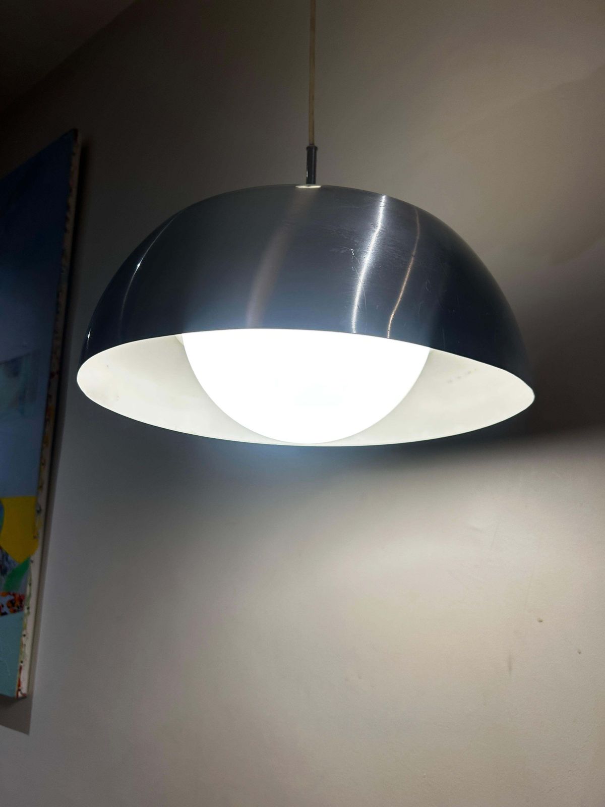 Danish Pendant Light From The 1960s, Polished Aluminum With Opaline Glass Globe photo 898.0