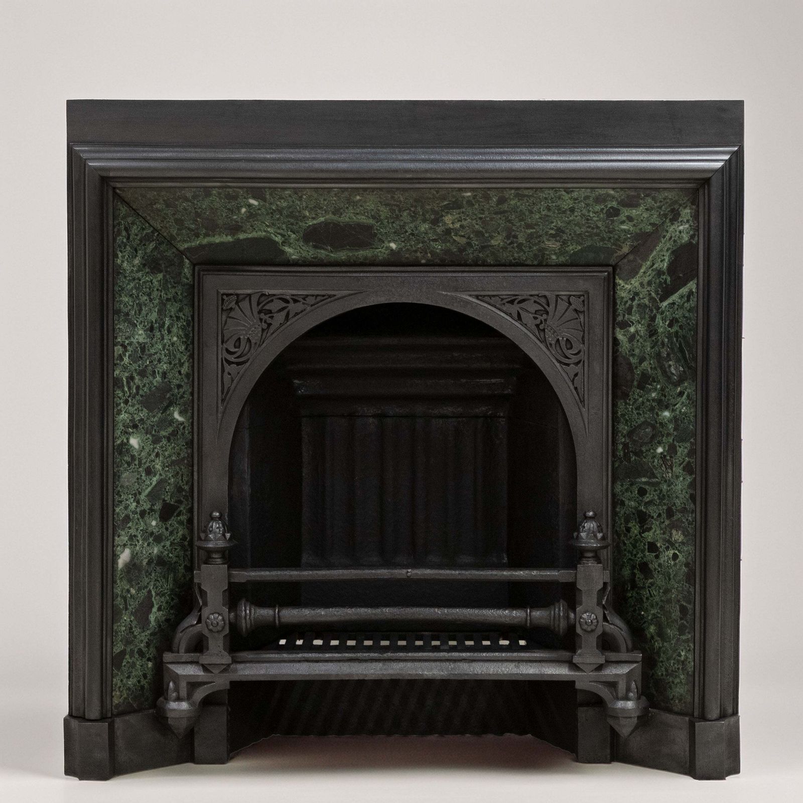 Antique Victorian Cast Iron Insert With Verde Antico Marble