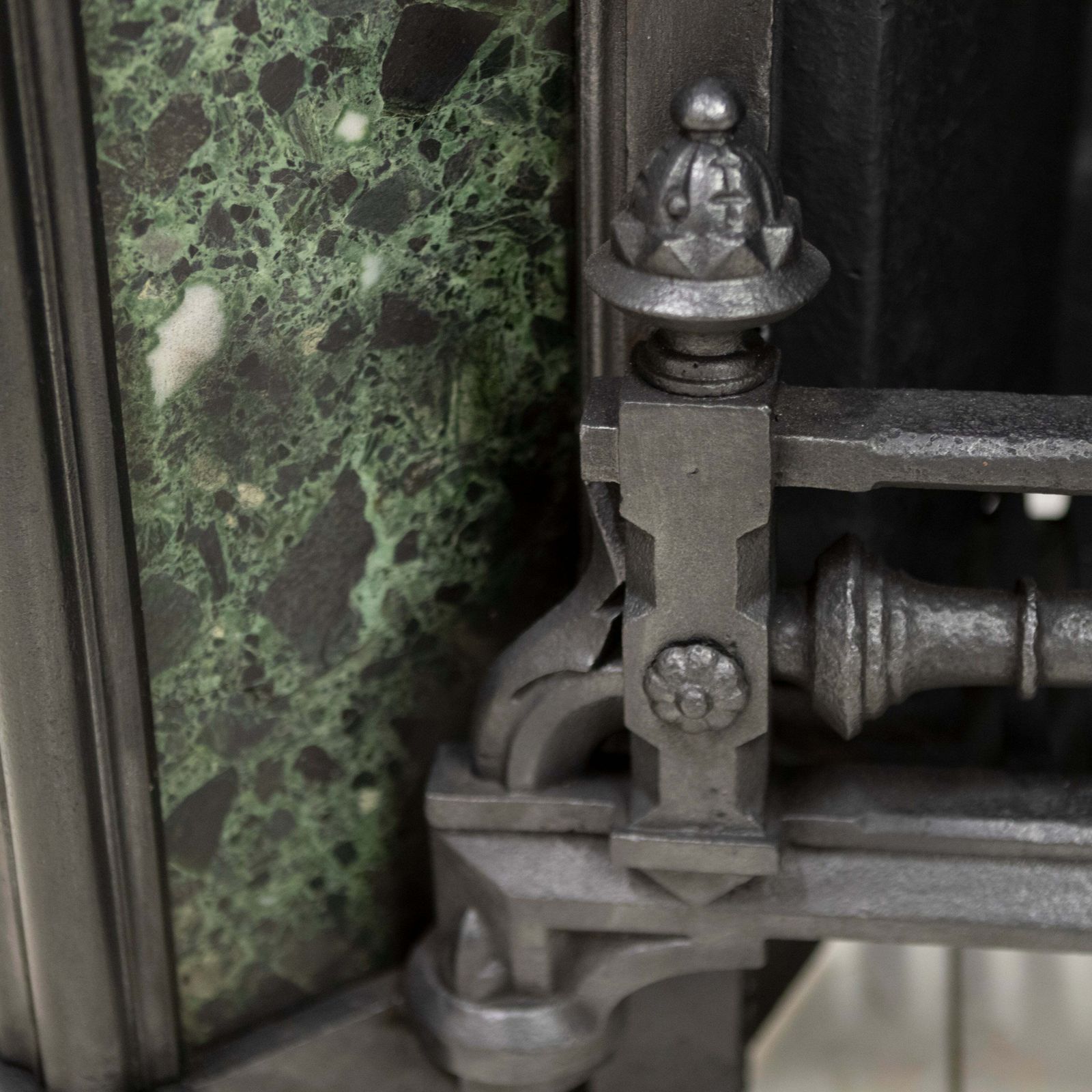 Antique Victorian Cast Iron Insert With Verde Antico Marble photo vintage