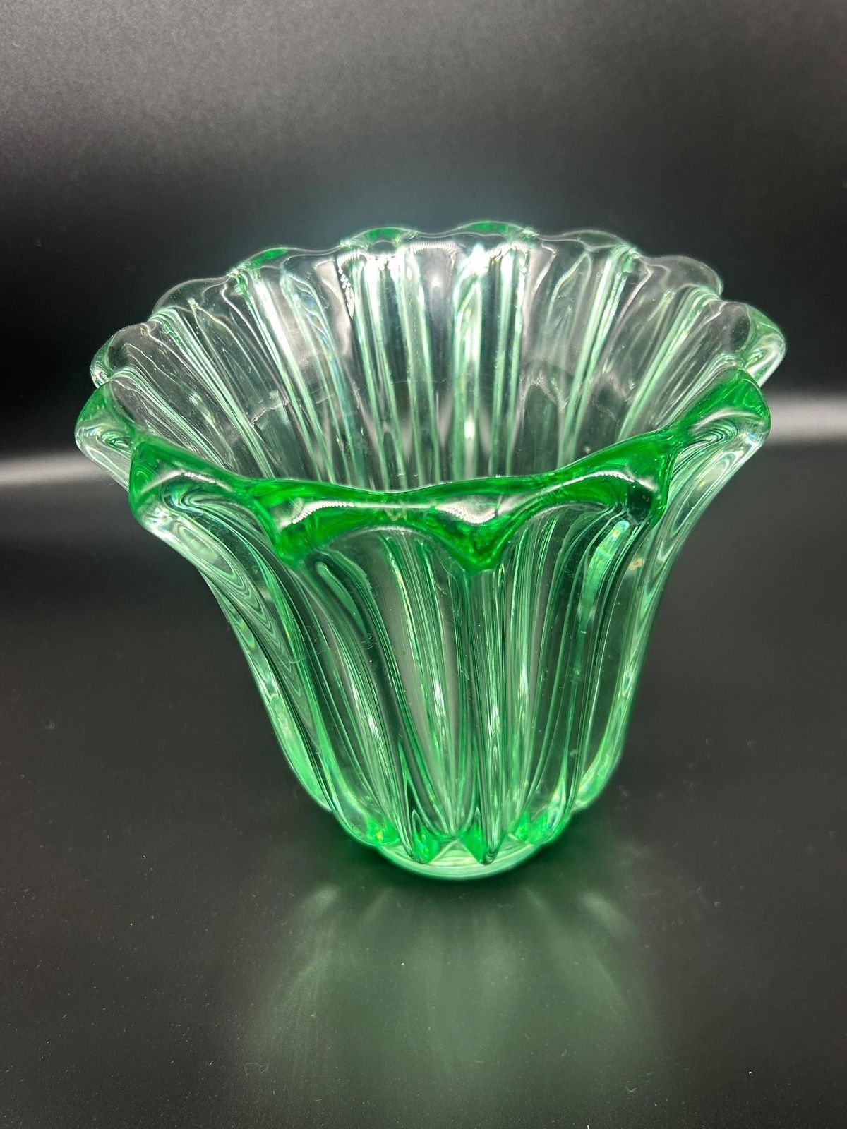 Green Crystal Vase By Pierre D'avesn Sculptural Design 1950s France photo for sale