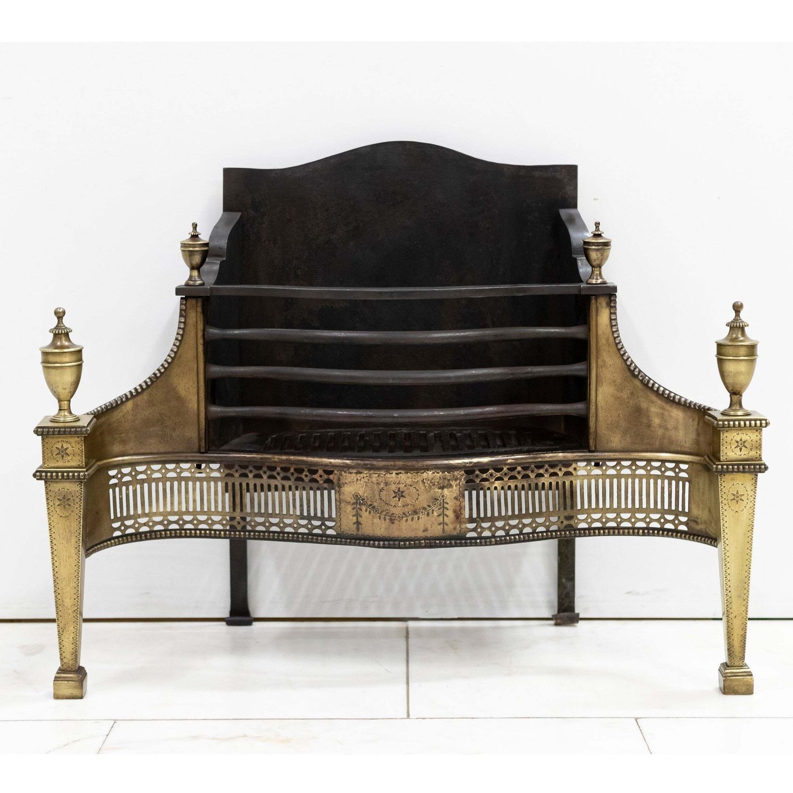 photo buy Splendid Antique Georgian Fire Basket With Brass Finials